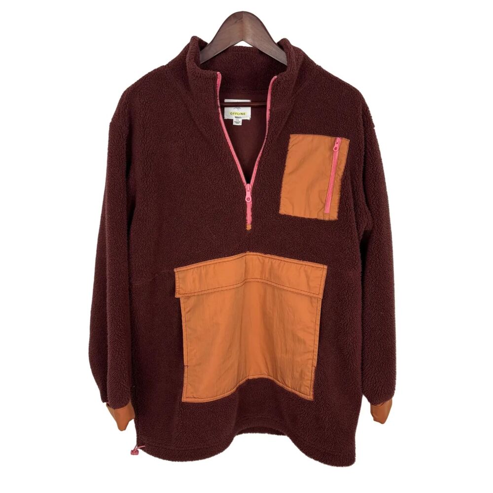 Offline by Aerie Maroon Red Sherpa 1/4 Zip Pullover Women's Small - Picture 2 of 7